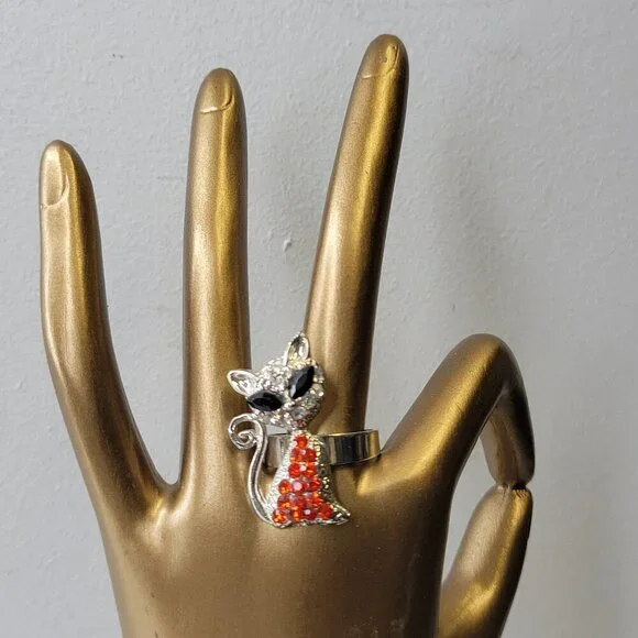 Red Cat Ring Adjustable Band - Picture 2 of 11